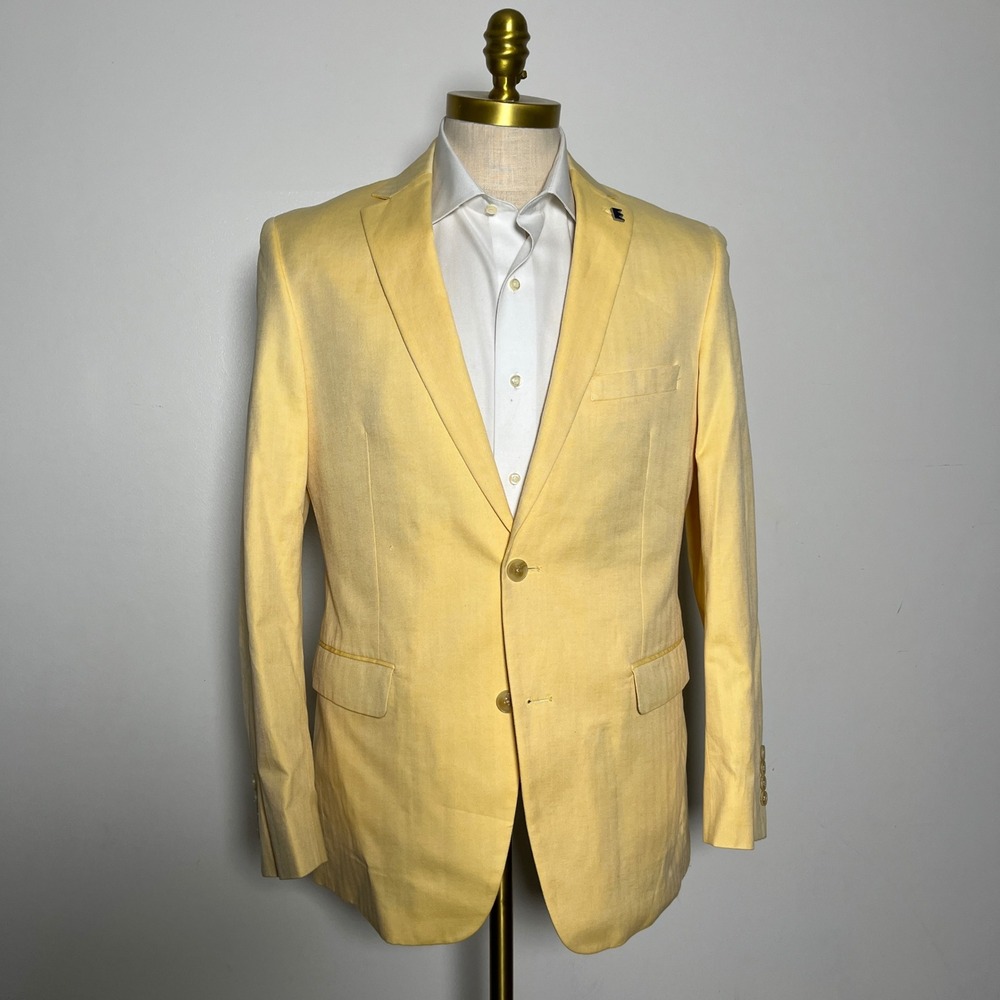 Crown & Ivy Sport Coat Mens 40R Yellow Herringbone Cotton Linen Blazer